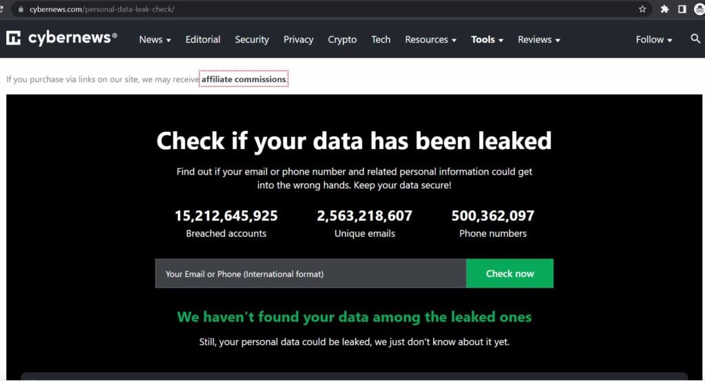 check whatsapp leaked data on cybernews