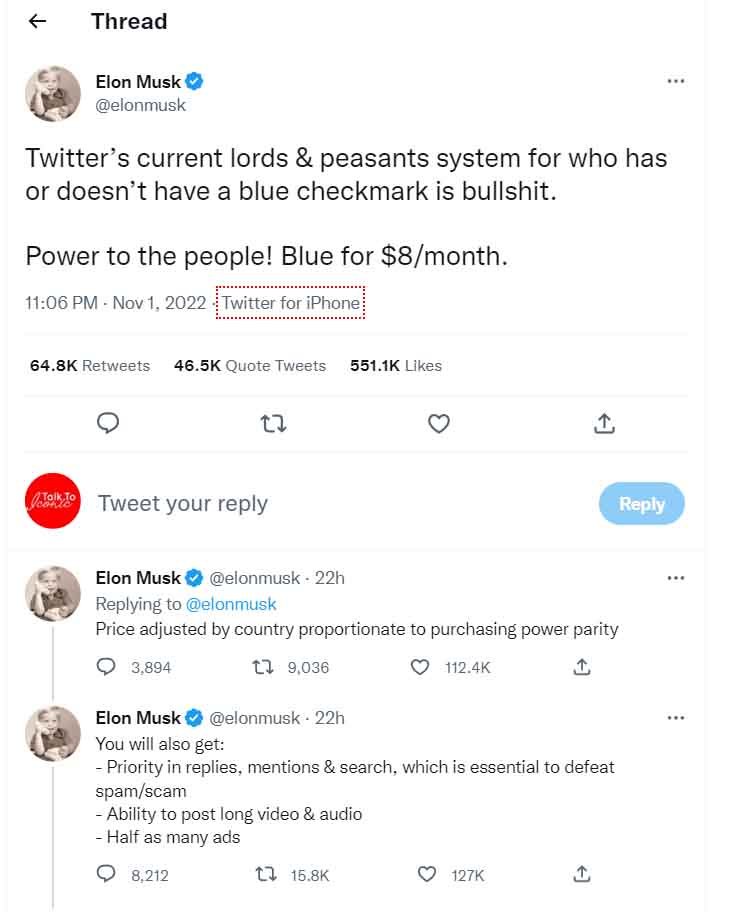 elon musk twitter bluetick news