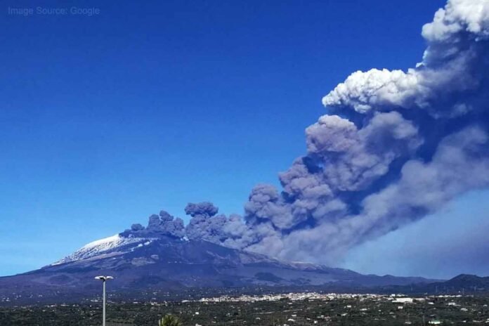 Active volcano Mount Etna erupted