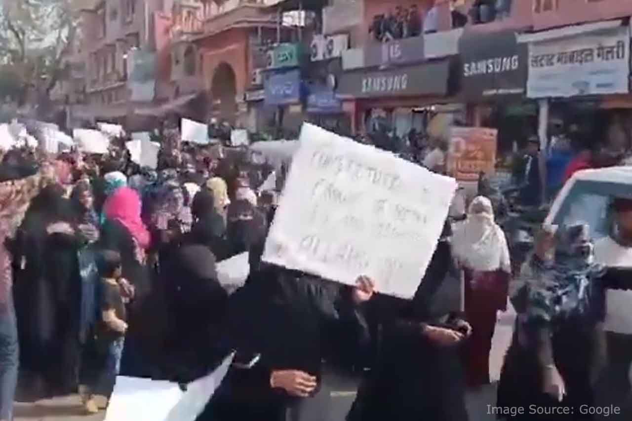 Muslim girl students protest in Jaipur against Balmukund Acharya, provoked by comments on hijab
